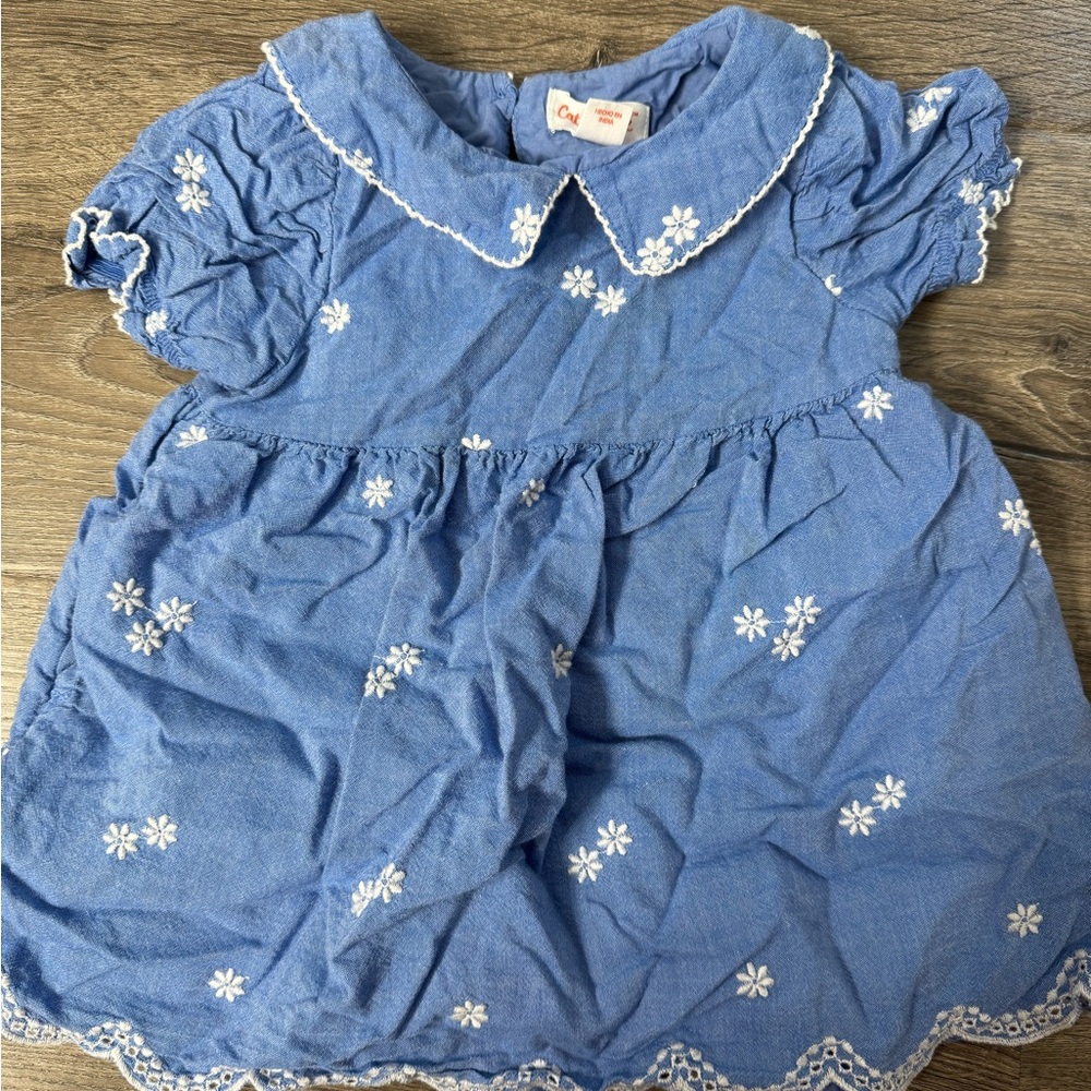 Cat & Jack Blue Dress with White Embroidery
